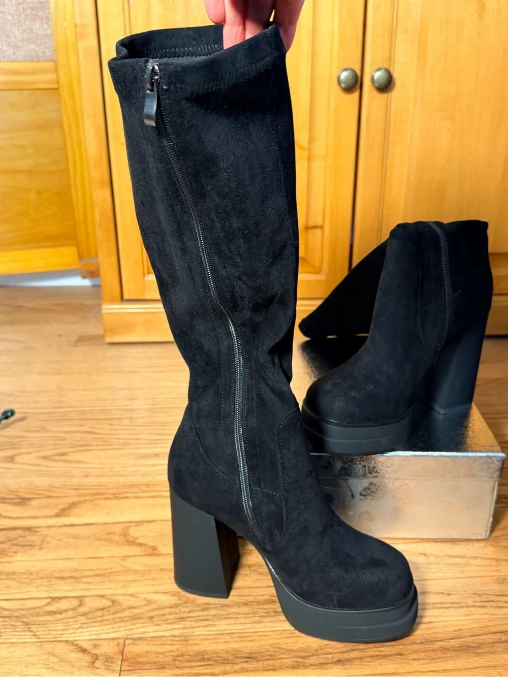 Wetviro Platform Suede Knee-High Boots (not for wide calf)